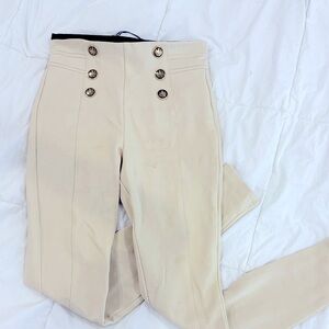 Zara Cream Skinny Pants with Button Detail